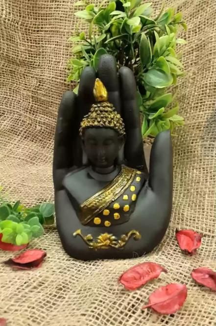 Polyresin Golden Handcrafted Palm Buddha Polyresin Showpiece