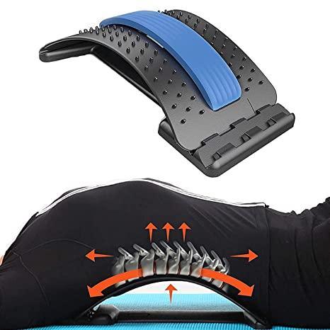 Product Back Stretcher Multi-Level Lumbar Region Back Support for Lower & Upper Muscle Pain Relief Spinal Curve Back Relaxation Device for Bed Chair & Car, Plastic