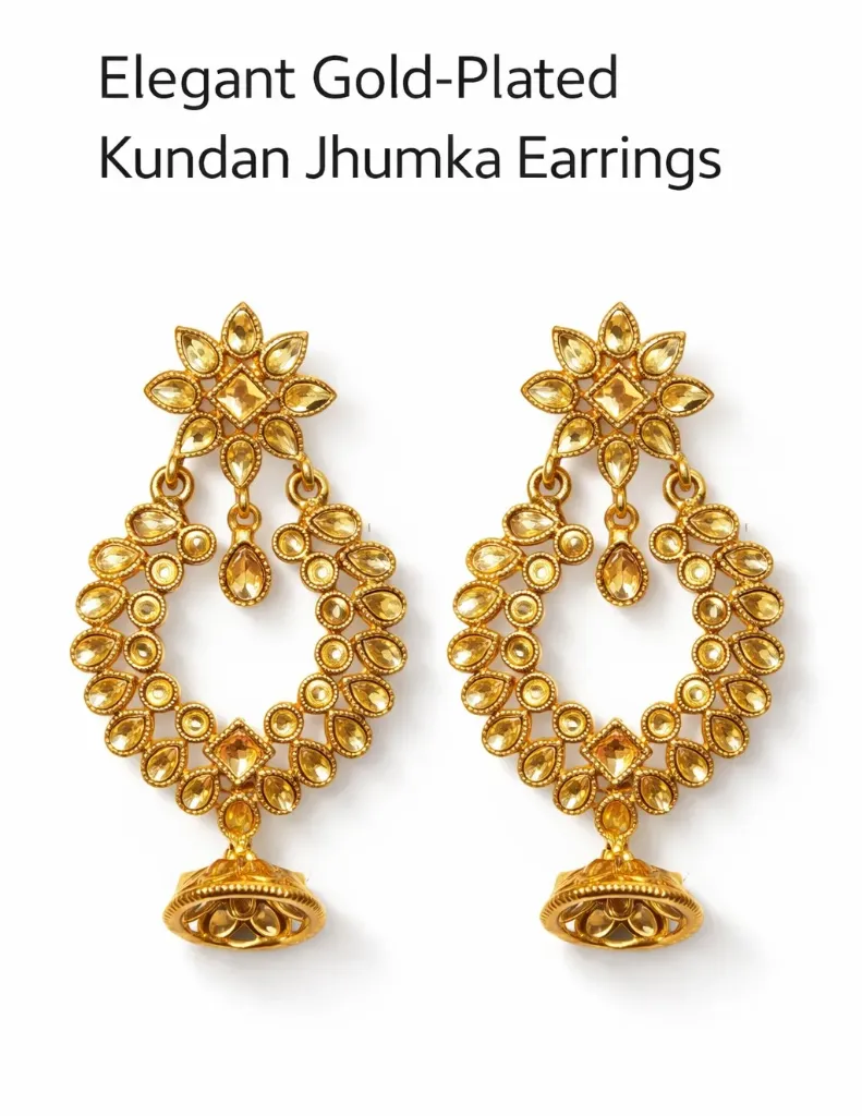 Elegant Gold-Plated Kundan Jhumka Earrings for Women | Traditional Ethnic Jewellery