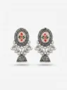 Antique Silver Floral Jhumka Earrings – Hand-Painted Meenakari Statement Drops