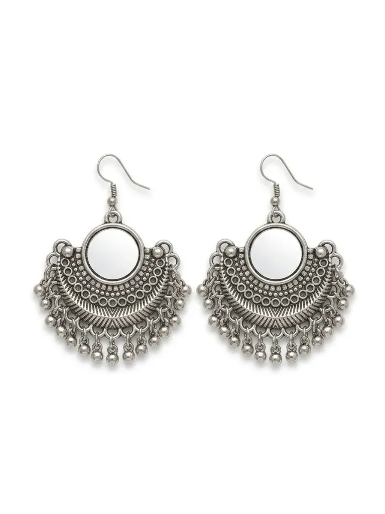 "Banjara" Mirror-Work Chandbalis – Oxidized Tribal Statement Earrings