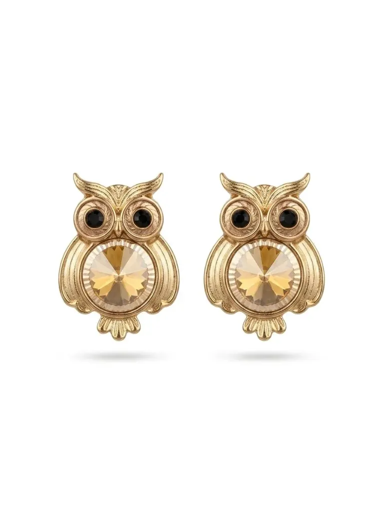 Wise & Whimsical: Amber Crystal Owl Statement Stud Earrings