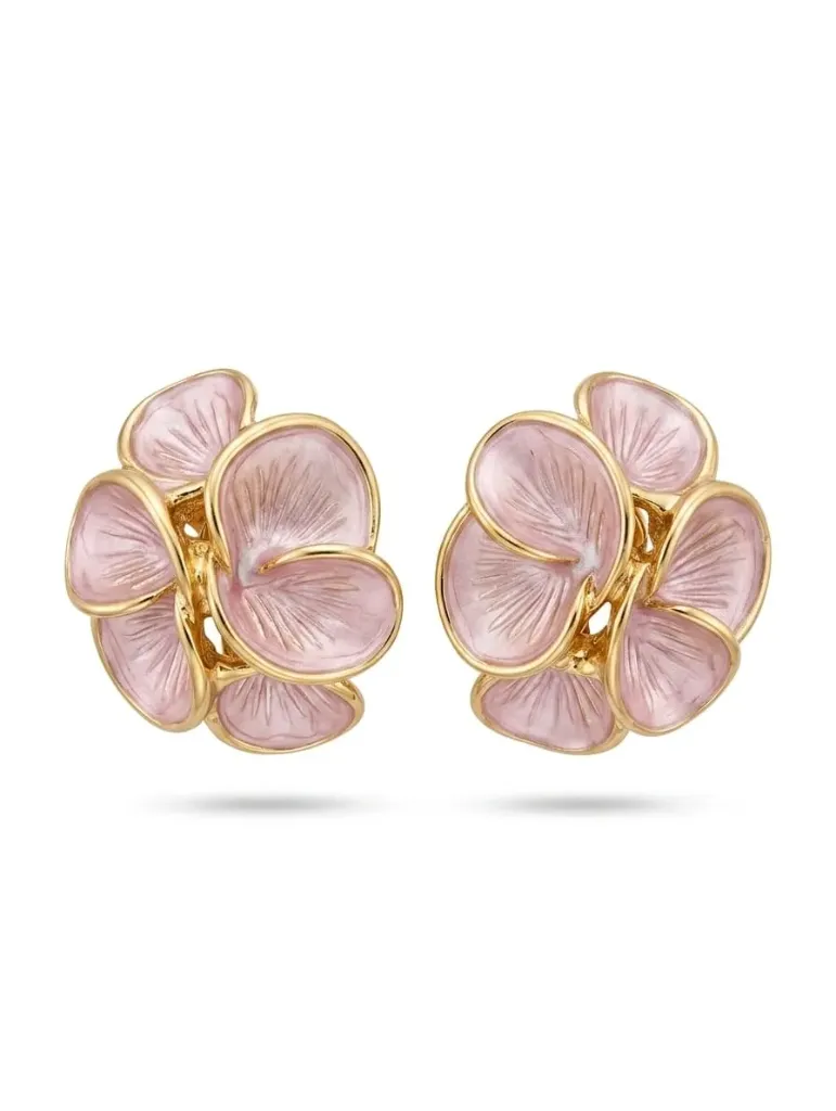 Blossom Muse: 3D Hand-Painted Pink Enamel Floral Stud Earrings