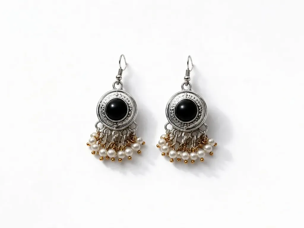 Midnight Pearl Fusion: Oxidized Silver & Onyx-Style Drop Earrings