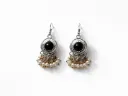 Midnight Pearl Fusion: Oxidized Silver & Onyx-Style Drop Earrings
