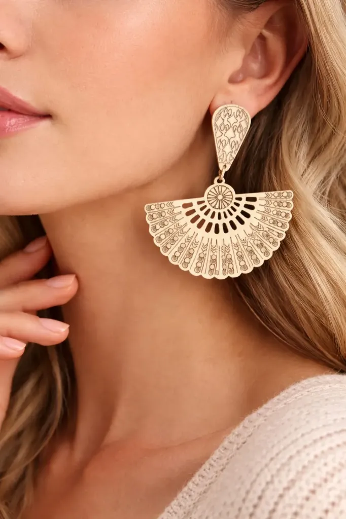 Sultana Fan: Laser-Cut Natural Wood Statement Drops (Sand Birch (Light))