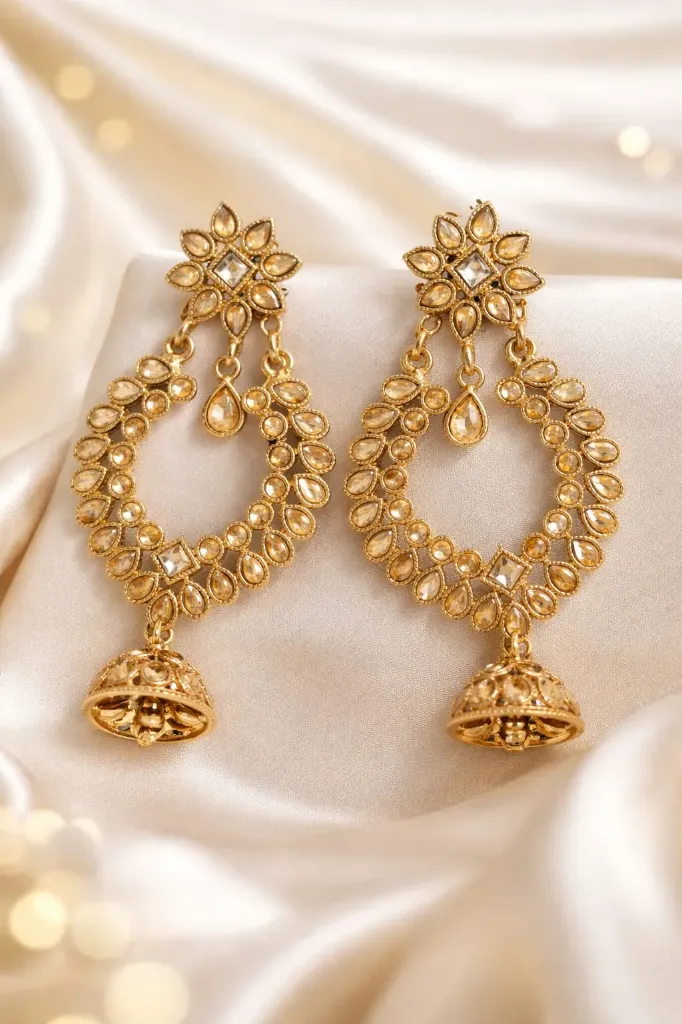 Elegant Gold-Plated Kundan Jhumka Earrings for Women | Traditional Ethnic Jewellery