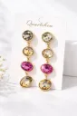 Aurora Tiered Crystal Drop Earrings – Champagne & Fuchsia Statement Dangles