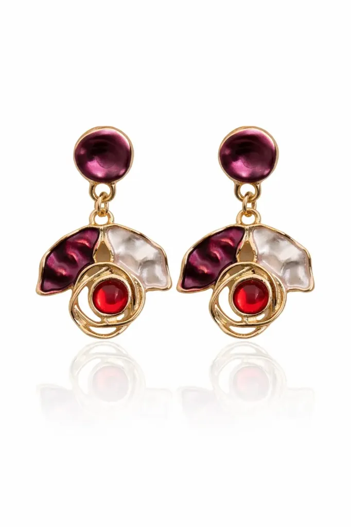 "Midnight Muse" Abstract Enamel Drops – Deep Plum & Ruby Red