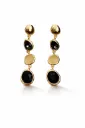 Faceted Onyx & Bone-Tone Tiered Pebble Earrings – Gold Statement Drops